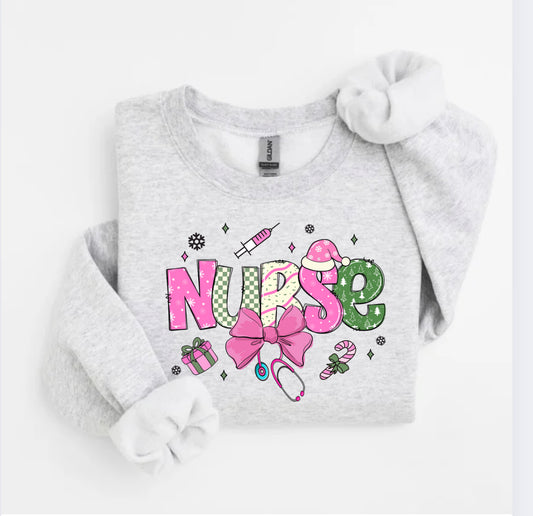 Colorful Nurse Sweatshirt – Grey Healthcare Professional Apparel with Vibrant Pink Accents