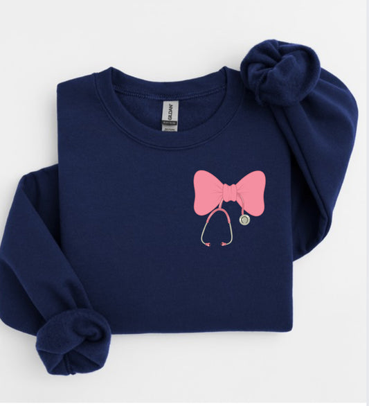 Pink Bow and Stethoscope Sweatshirt – Medical Professional Gift Apparel